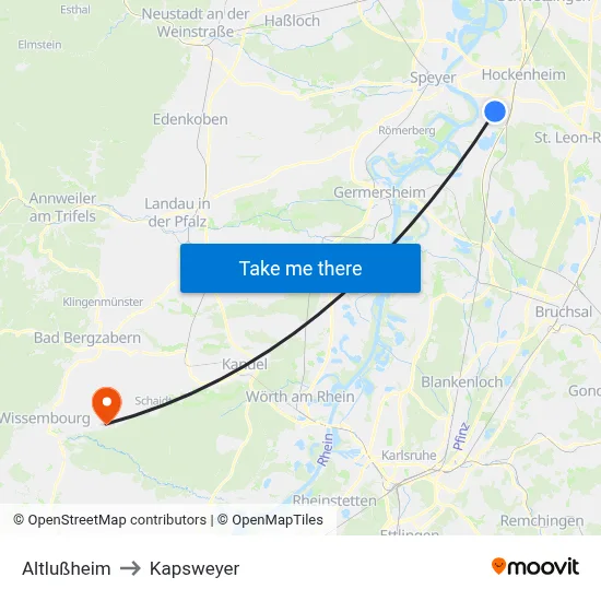 Altlußheim to Kapsweyer map