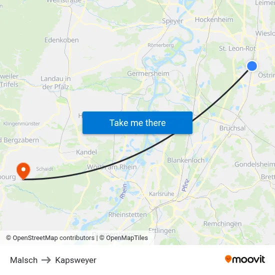 Malsch to Kapsweyer map