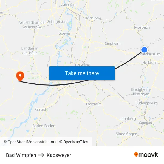 Bad Wimpfen to Kapsweyer map