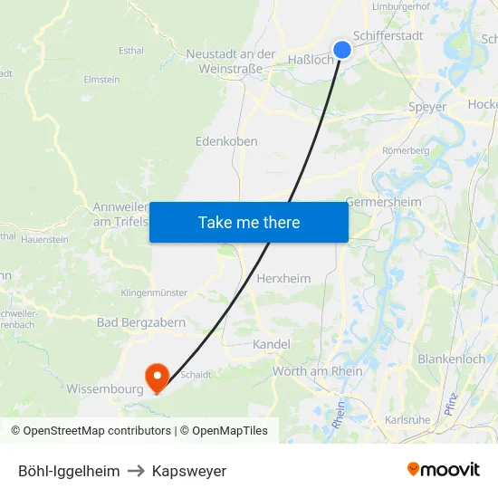 Böhl-Iggelheim to Kapsweyer map