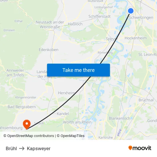 Brühl to Kapsweyer map