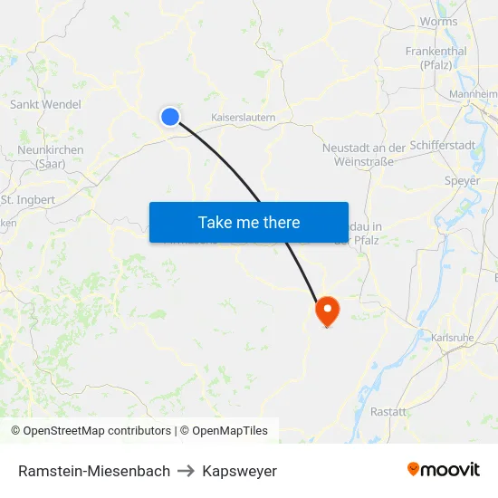 Ramstein-Miesenbach to Kapsweyer map
