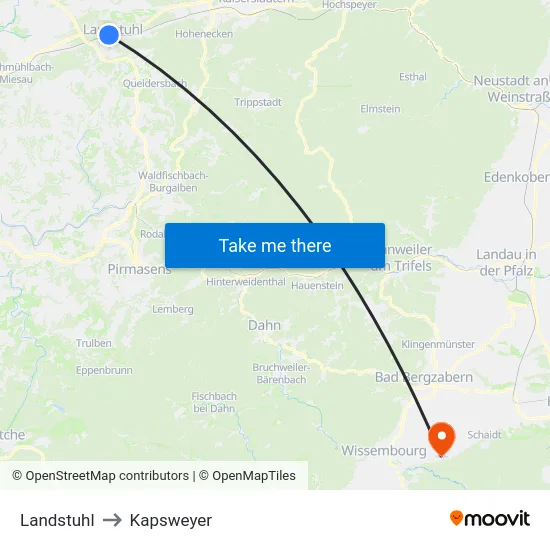 Landstuhl to Kapsweyer map