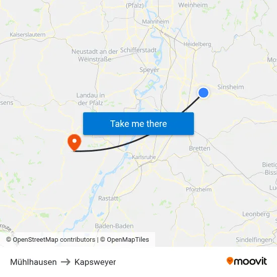 Mühlhausen to Kapsweyer map