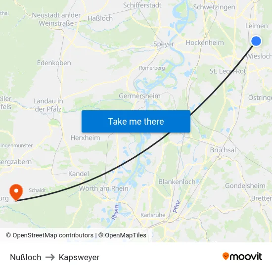 Nußloch to Kapsweyer map
