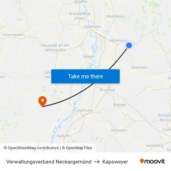 Verwaltungsverband Neckargemünd to Kapsweyer map