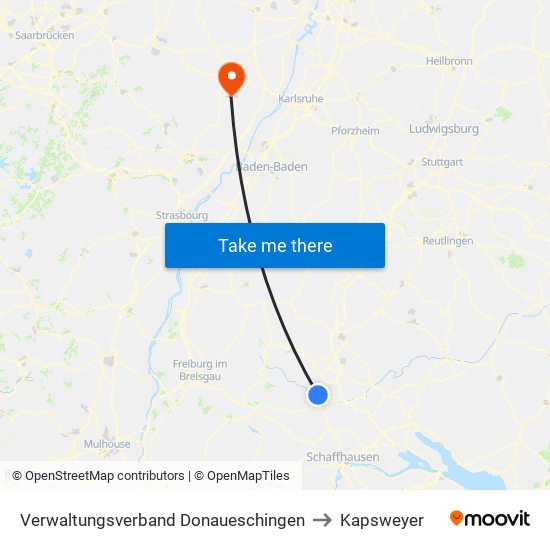 Verwaltungsverband Donaueschingen to Kapsweyer map