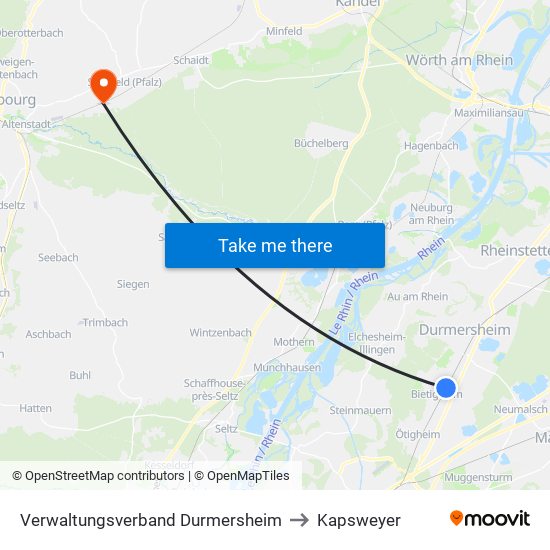 Verwaltungsverband Durmersheim to Kapsweyer map