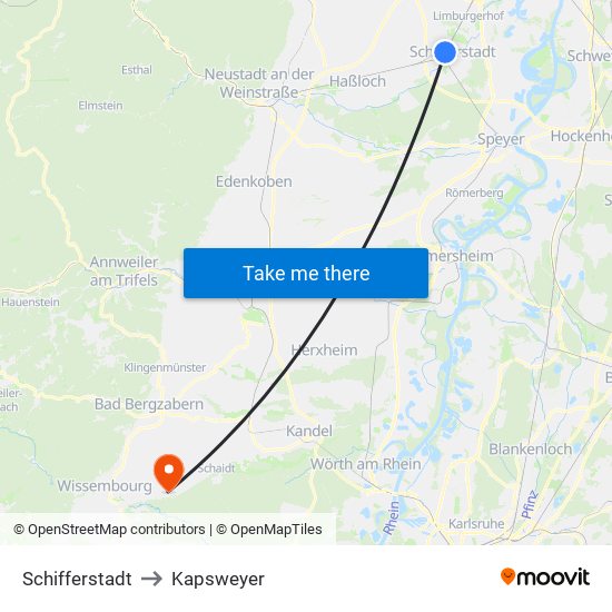 Schifferstadt to Kapsweyer map