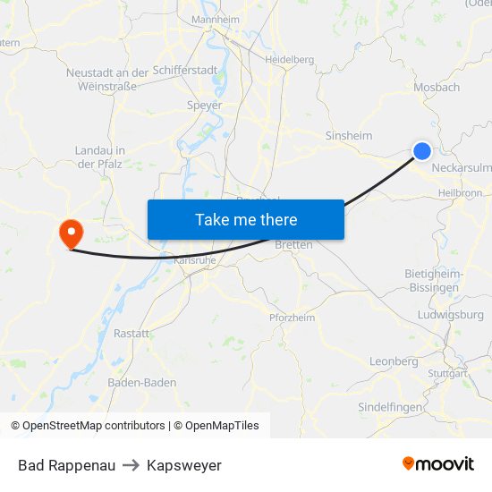 Bad Rappenau to Kapsweyer map