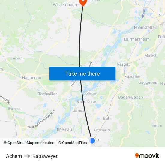 Achern to Kapsweyer map