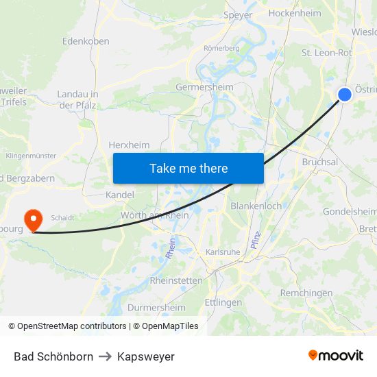 Bad Schönborn to Kapsweyer map