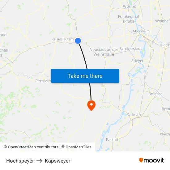 Hochspeyer to Kapsweyer map