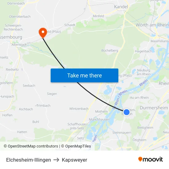 Elchesheim-Illingen to Kapsweyer map