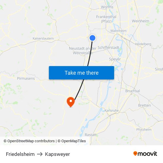 Friedelsheim to Kapsweyer map