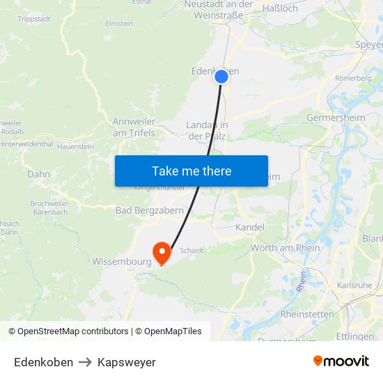 Edenkoben to Kapsweyer map