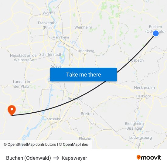 Buchen (Odenwald) to Kapsweyer map