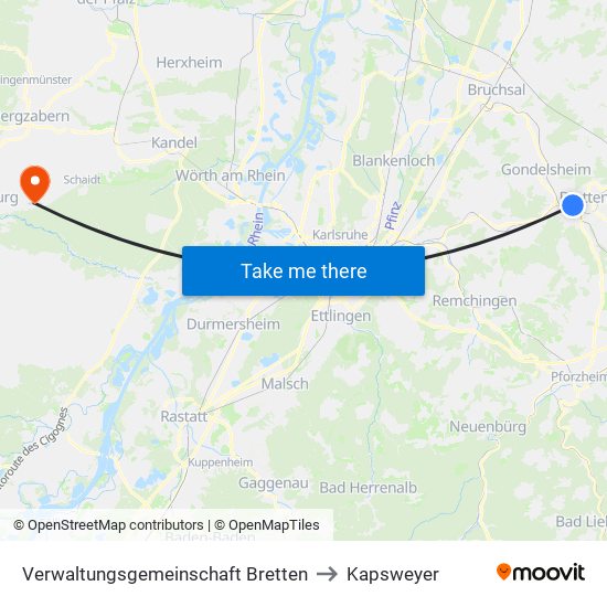 Verwaltungsgemeinschaft Bretten to Kapsweyer map