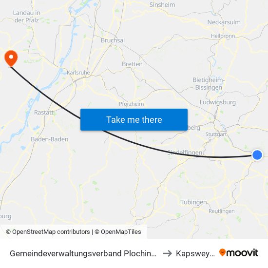 Gemeindeverwaltungsverband Plochingen to Kapsweyer map