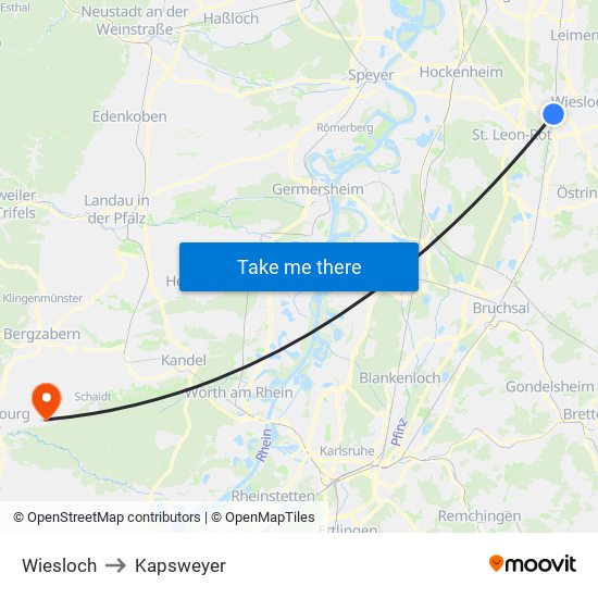 Wiesloch to Kapsweyer map