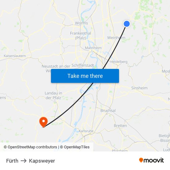 Fürth to Kapsweyer map