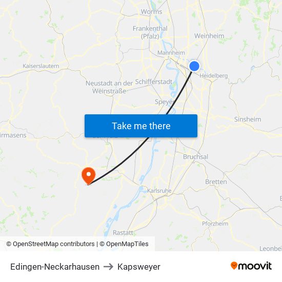 Edingen-Neckarhausen to Kapsweyer map