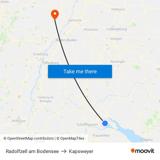 Radolfzell am Bodensee to Kapsweyer map