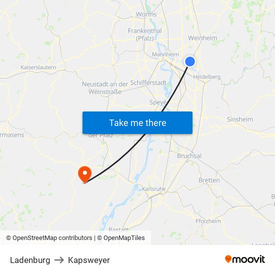 Ladenburg to Kapsweyer map