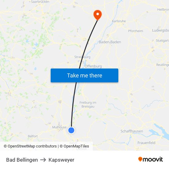 Bad Bellingen to Kapsweyer map