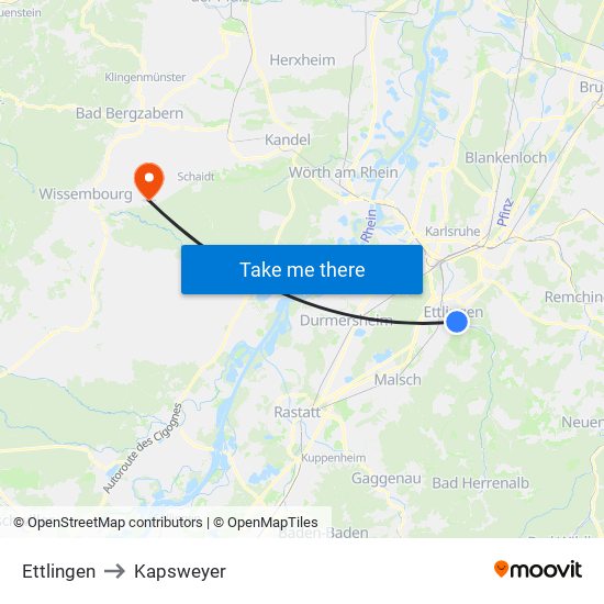 Ettlingen to Kapsweyer map