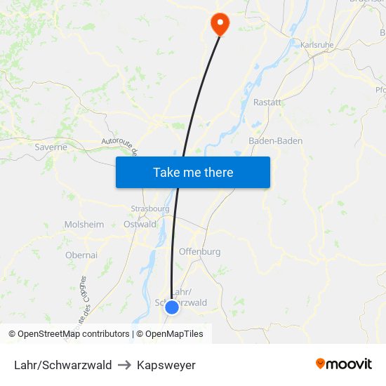 Lahr/Schwarzwald to Kapsweyer map