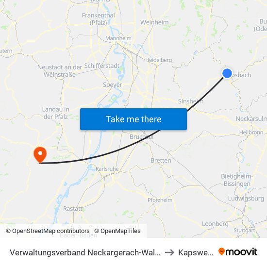 Verwaltungsverband Neckargerach-Waldbrunn to Kapsweyer map