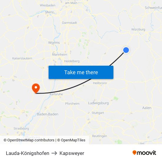 Lauda-Königshofen to Kapsweyer map
