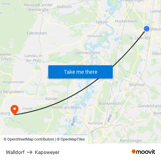 Walldorf to Kapsweyer map
