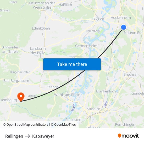 Reilingen to Kapsweyer map