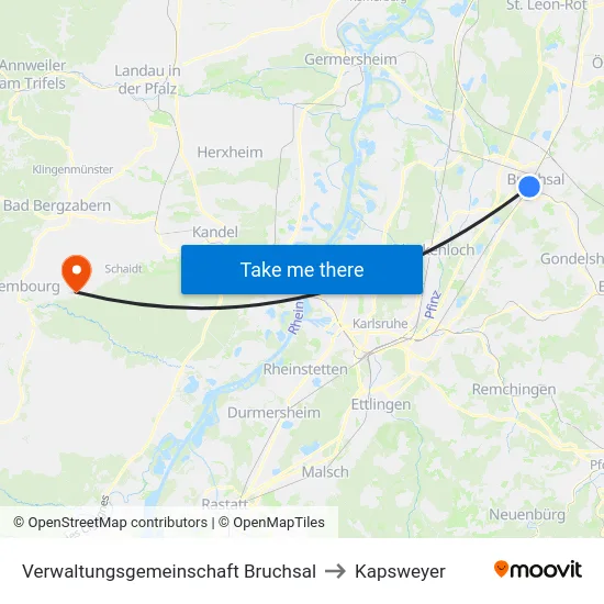 Verwaltungsgemeinschaft Bruchsal to Kapsweyer map