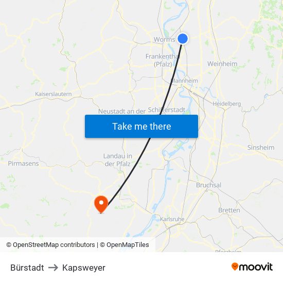 Bürstadt to Kapsweyer map