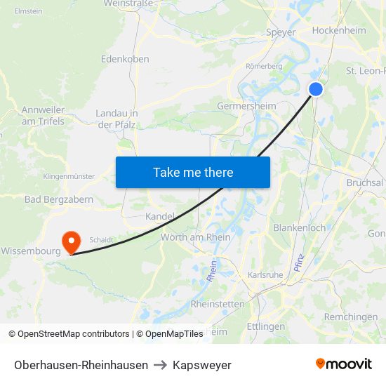 Oberhausen-Rheinhausen to Kapsweyer map