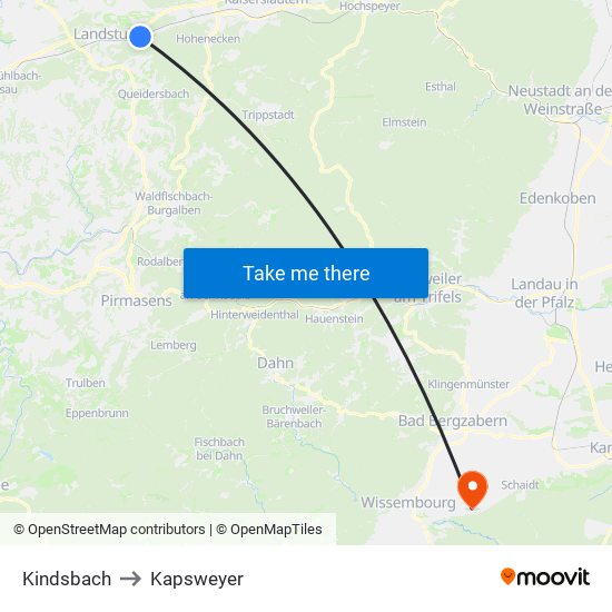 Kindsbach to Kapsweyer map