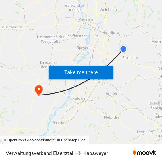 Verwaltungsverband Elsenztal to Kapsweyer map