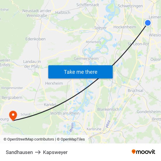 Sandhausen to Kapsweyer map