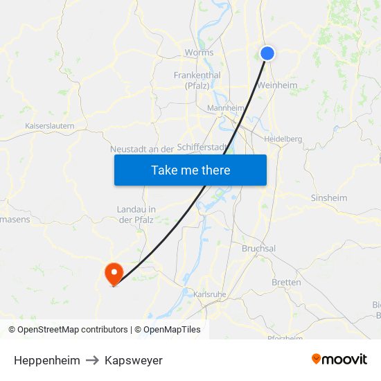 Heppenheim to Kapsweyer map