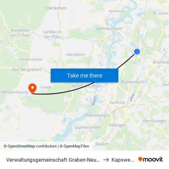 Verwaltungsgemeinschaft Graben-Neudorf to Kapsweyer map