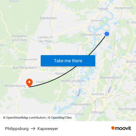 Philippsburg to Kapsweyer map