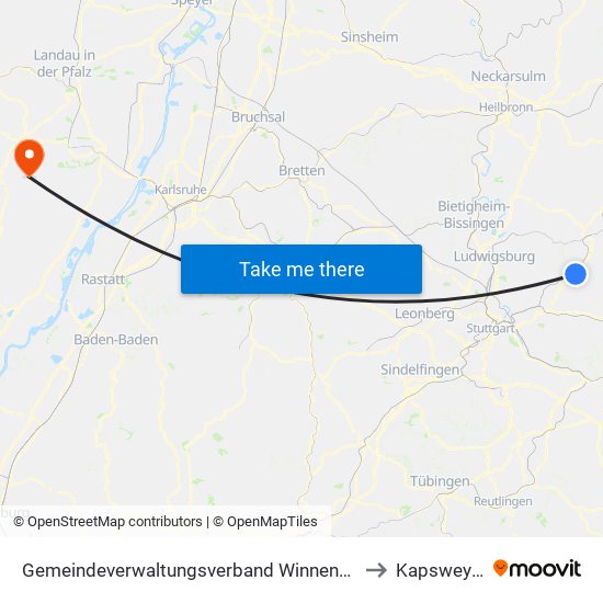 Gemeindeverwaltungsverband Winnenden to Kapsweyer map