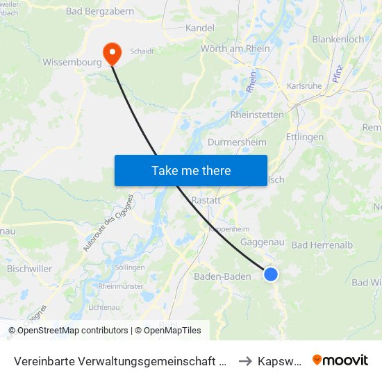 Vereinbarte Verwaltungsgemeinschaft Gernsbach to Kapsweyer map