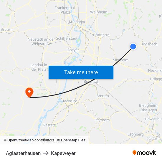 Aglasterhausen to Kapsweyer map