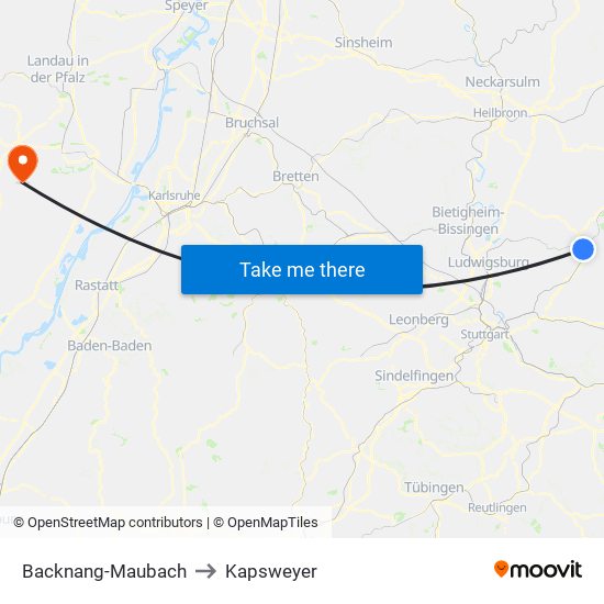 Backnang-Maubach to Kapsweyer map