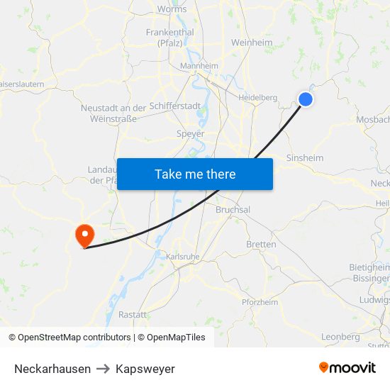 Neckarhausen to Kapsweyer map