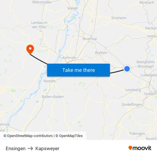 Ensingen to Kapsweyer map